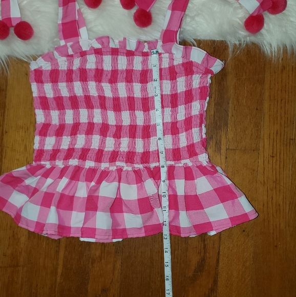 TCEC Smocked Pink and White Gingham Top With Pom Poms - Picture 9 of 10